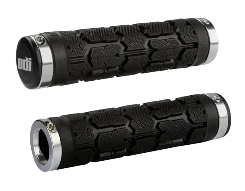 ODI Rogue Lock-On Grips, 130mm, No Flange, Black w/Silver Clamps